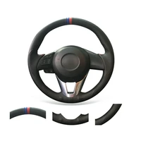 diy custom soft durable black genuine leather car steering wheel cover for mazda 3 axela atenz