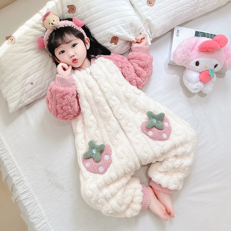 Комбинезон для девочек осенне-зимняя Фланелевая Пижама маленьких с двойным