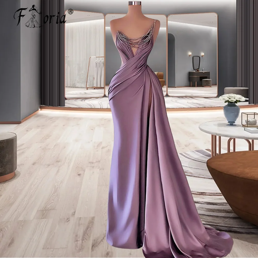 

Elegant Mermaid Satin Backless Party Dress Beaded Pleats Formal Occasion Dresses Women Custom Made Plus Size Vestidos De Gala