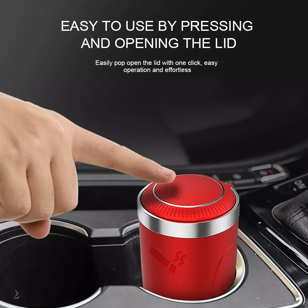 

Car Ashtray with LED Light Push Type Lid Multifunctional Vehicle Cigarette Holder Ashtray Trash Can Interior Decoration