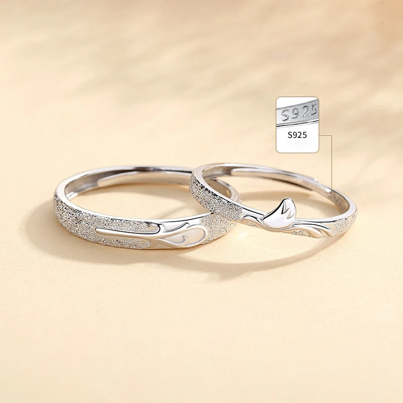 

SH 925 Sterling Silver Couple Ring For Lovers Women Engagement Fashion Jewelry Gift Adjustable