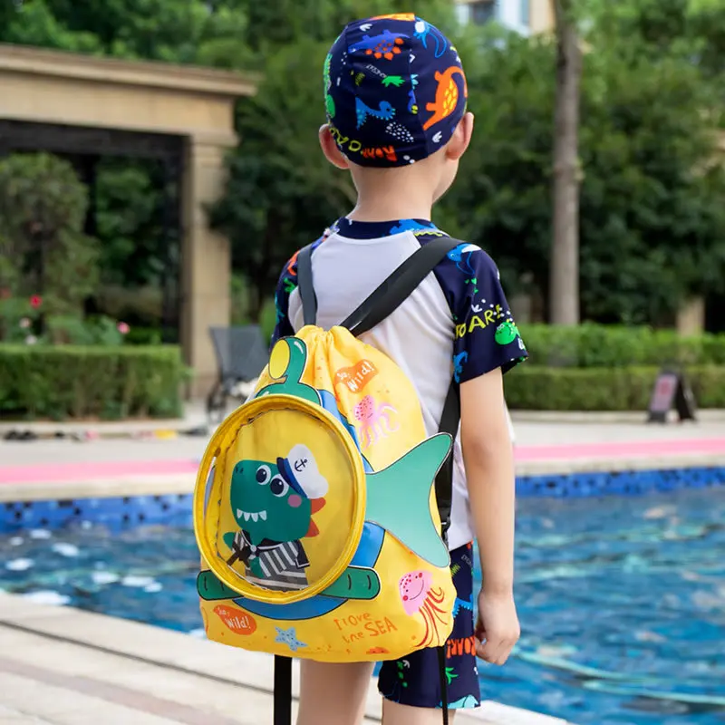 

Children's Dry Wet Swim Backpack for Swimmers Shark Pool Gear Drawstring Gym Bag Beach Backpack Gifts for Kids Boys and Girls