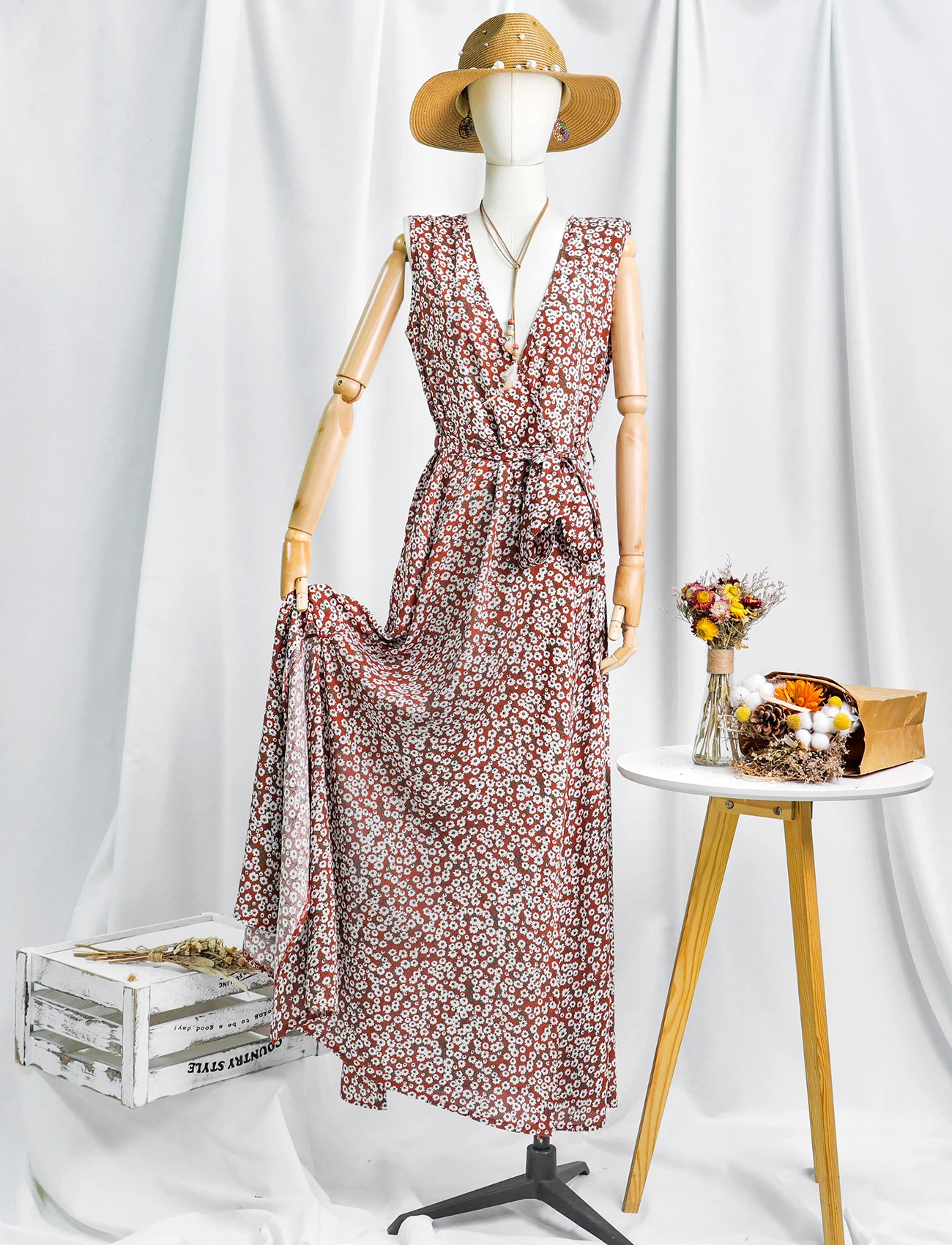 

Women Summer Maxi Dress Floral Print Bohemian Hippie Beach Vacation Lace Up V Neck Split Long Dresses 2022 Boho Women's Clothing