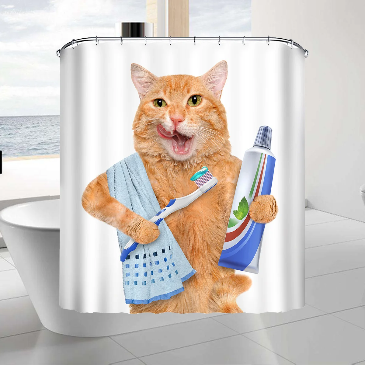 

Водонепроницаемая душевая занавеска для ванной комнаты, занавески для ванны с мультяшным котом, занавески из полиэстера (180x180 см)