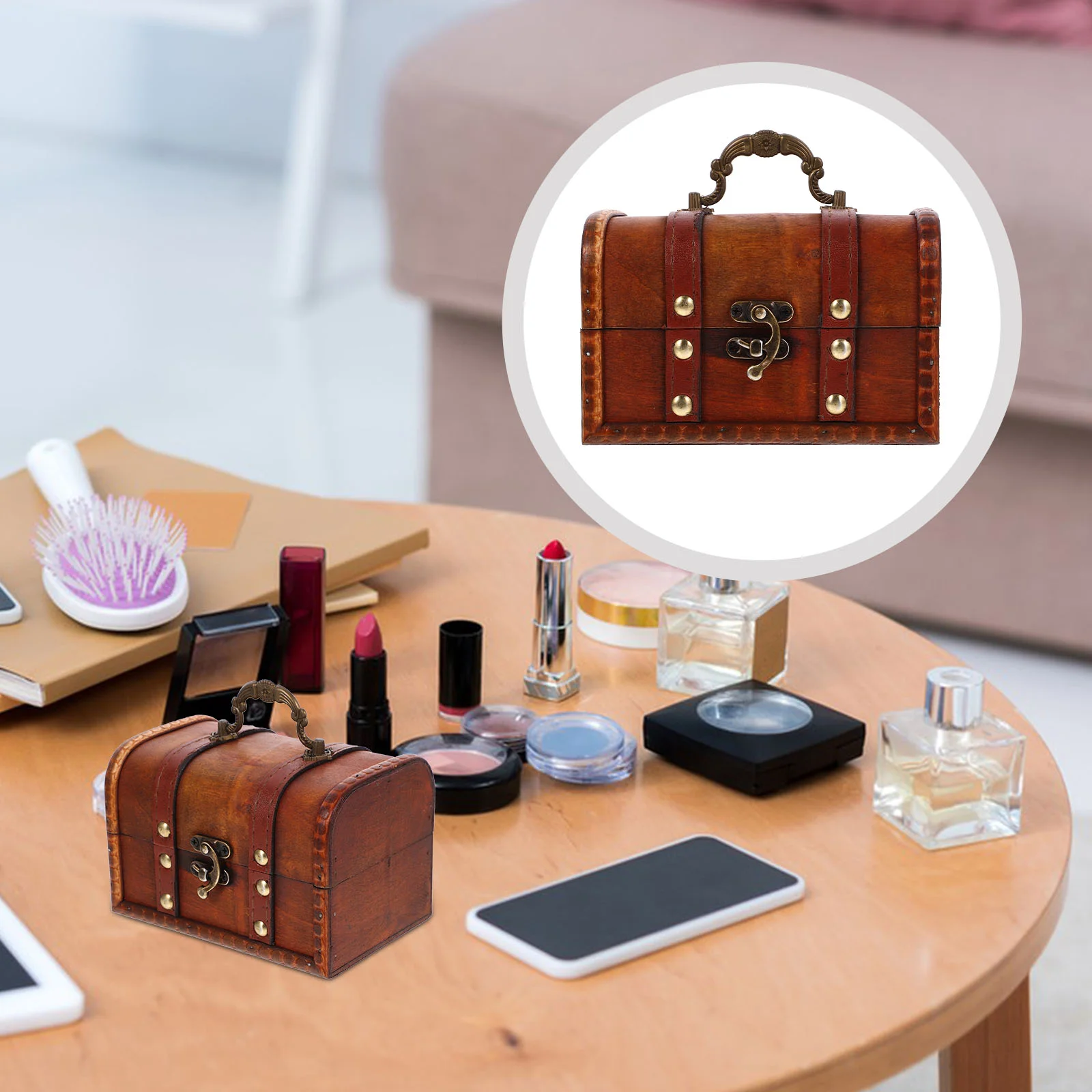 

Wooden Treasure Piggy Book Bank Vintage Jewelry Case Storage Retro Small Miss