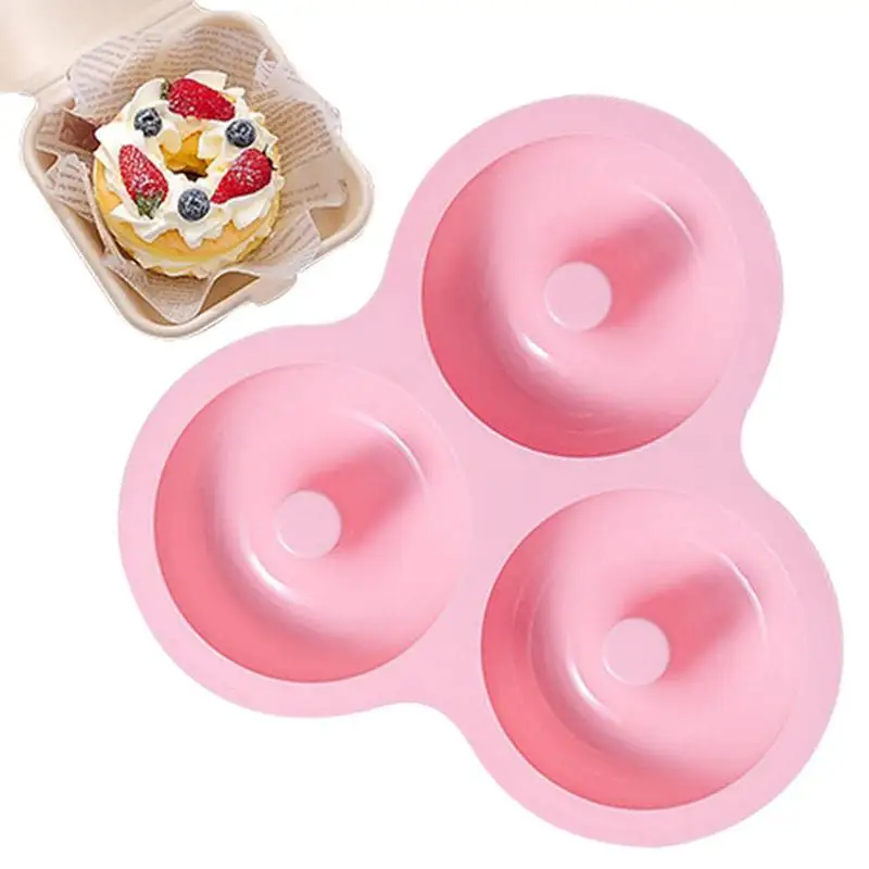 

3 Cavity Silicone Donut Mold Non-Stick Heat Resistant Bagels Pan Tray For Bread Pastry Cakes Biscuits Cookies Baking Tools