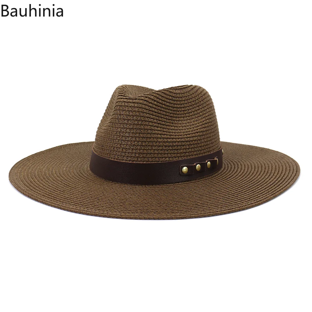 

Bauhinia Oversized 10cm Brim Summer Straw Hat For Men Women Outdoor Beach UV Protection Hat For Vacation Panama Jazz Cap