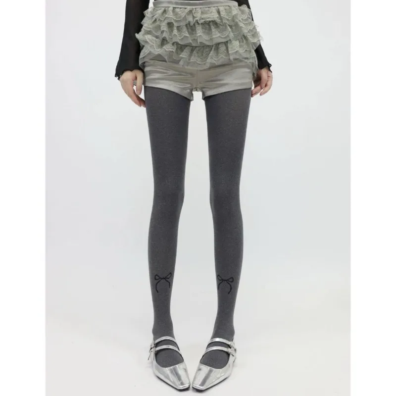 80D серые бархатные бесшовные колготки с бантом нижние носки толстые