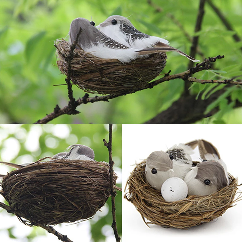 

With Hay Nest Eggs Ornaments Simulated Bird and Nest Artificial Foam Feathered Birds Bird's Nest and Egg Set