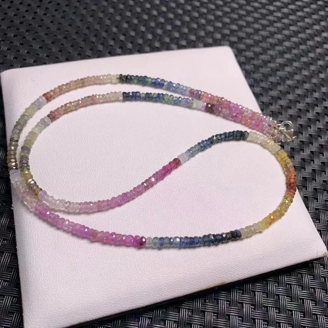 

1 Pc Fengbaowu Natural Colorful Sapphire Chain Necklace Heishi Beads 925 Sterling Silver Fashion Jewelry Gift For Women