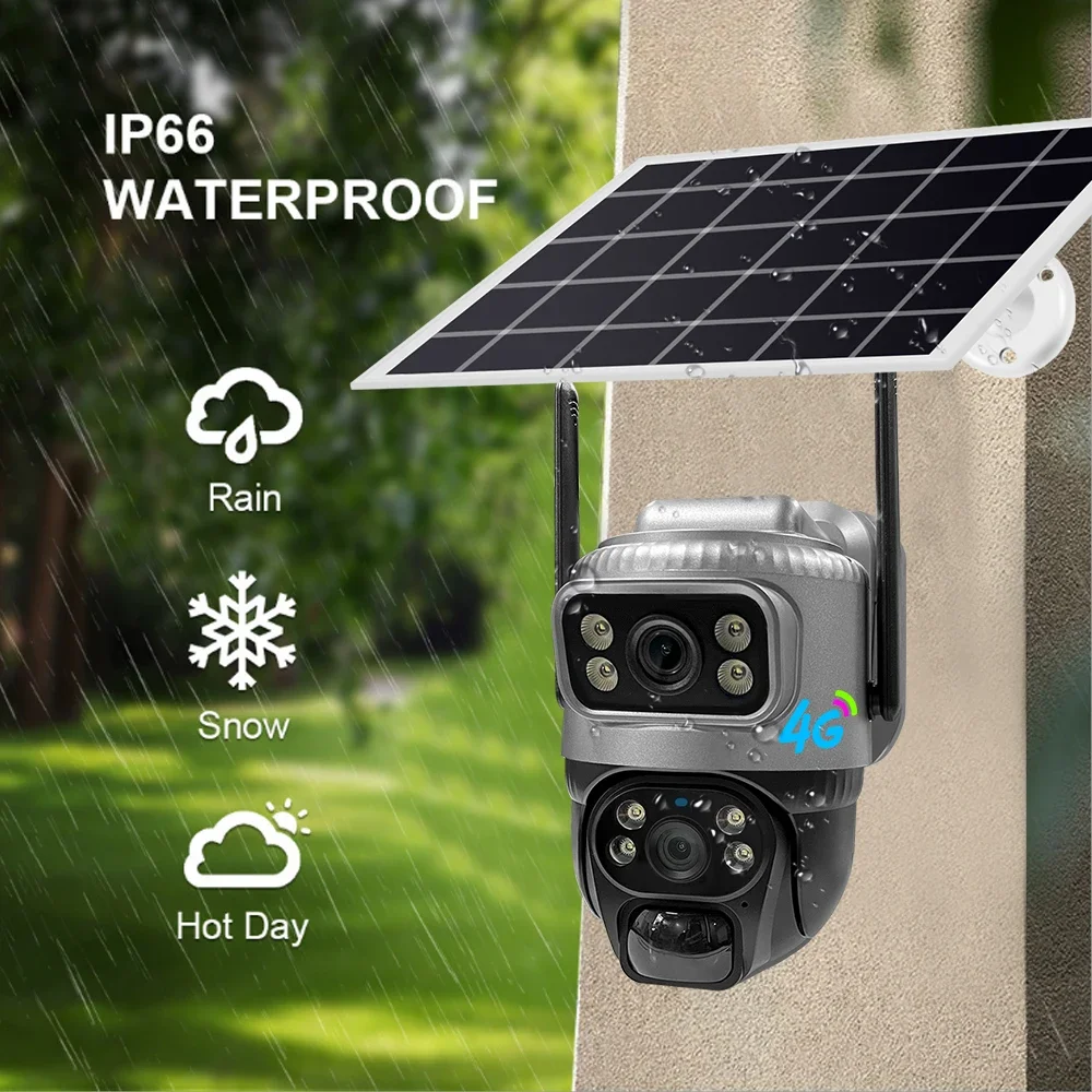 Солнечная камера видеонаблюдения V380 4G с двумя объективами IP Camara 8MP 4K