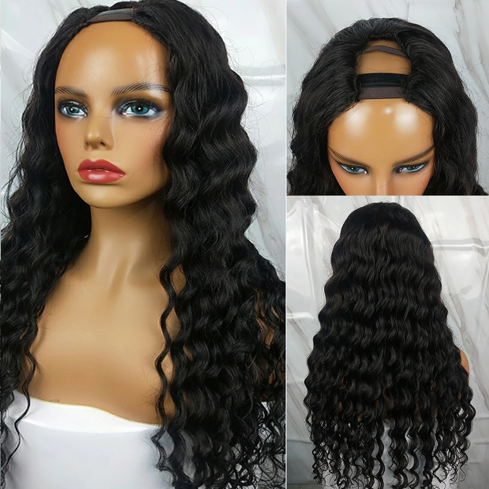 

SHEENREAL Deep Wave U Part Wig 2X4 Middle Opening Brazilian Remy Human Hair Wig Upart Wigs Black Women