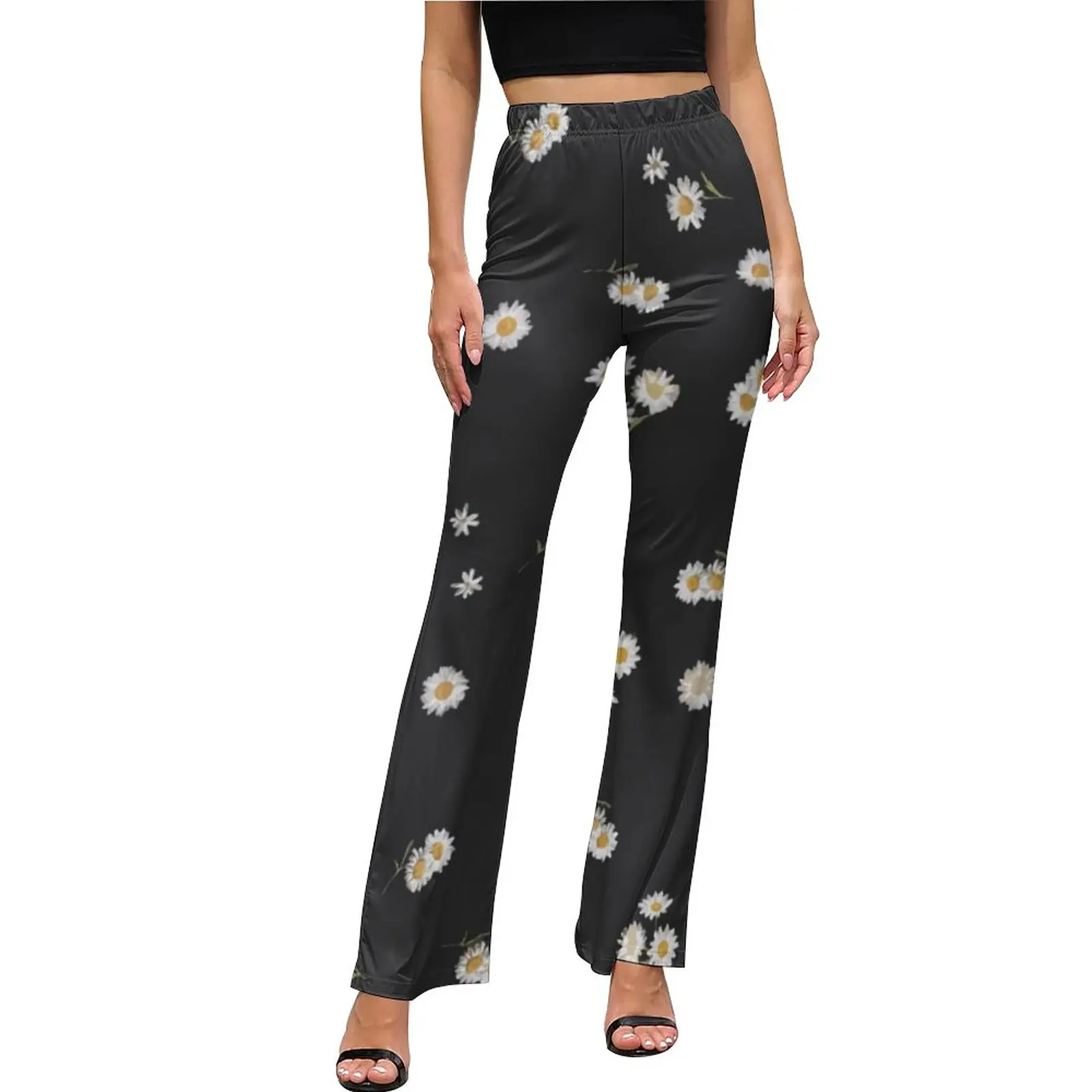 

Nature Daisies Casual Pants Daily White Floral Daisy Night Club Print Flare Trousers Hot Female High Waist Slim Streetwear Pants