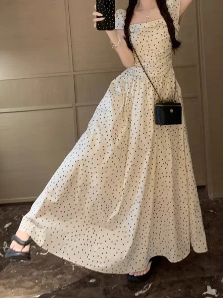 Платье Xiaofei с рукавами в горошек детское летнее платье 2024 новое длинное