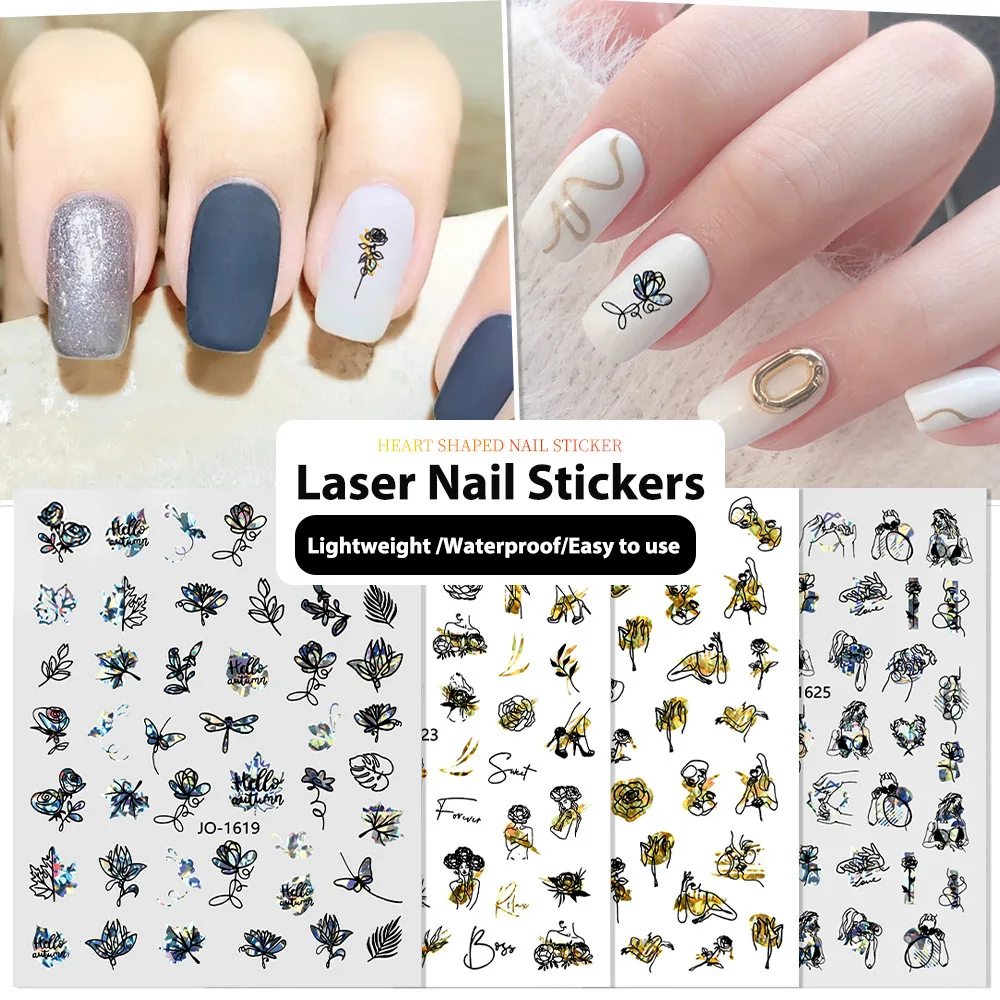 

Nail Art Stickers Retro Flowers Leaves Laser Nail Jewelry 3d Adhesive Color Lightweight Waterproof For Nails Tips Beauty