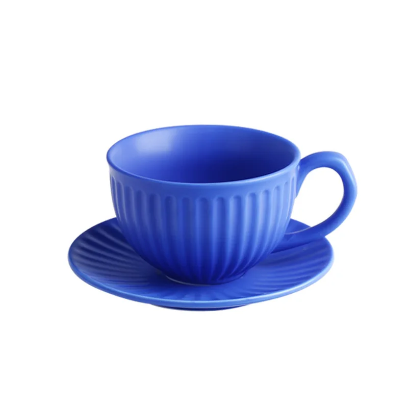 Blue Ceramic Round Coffee Cup and Saucer Set Creative Latte Pull Flower Cup Household Drinking Cup 350ml Mug Drinking Supplies