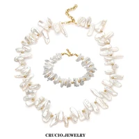 new fine baroque natural stone irregular long pearl necklace bracelet set women mariage summer bohemian handmade jewelry gift