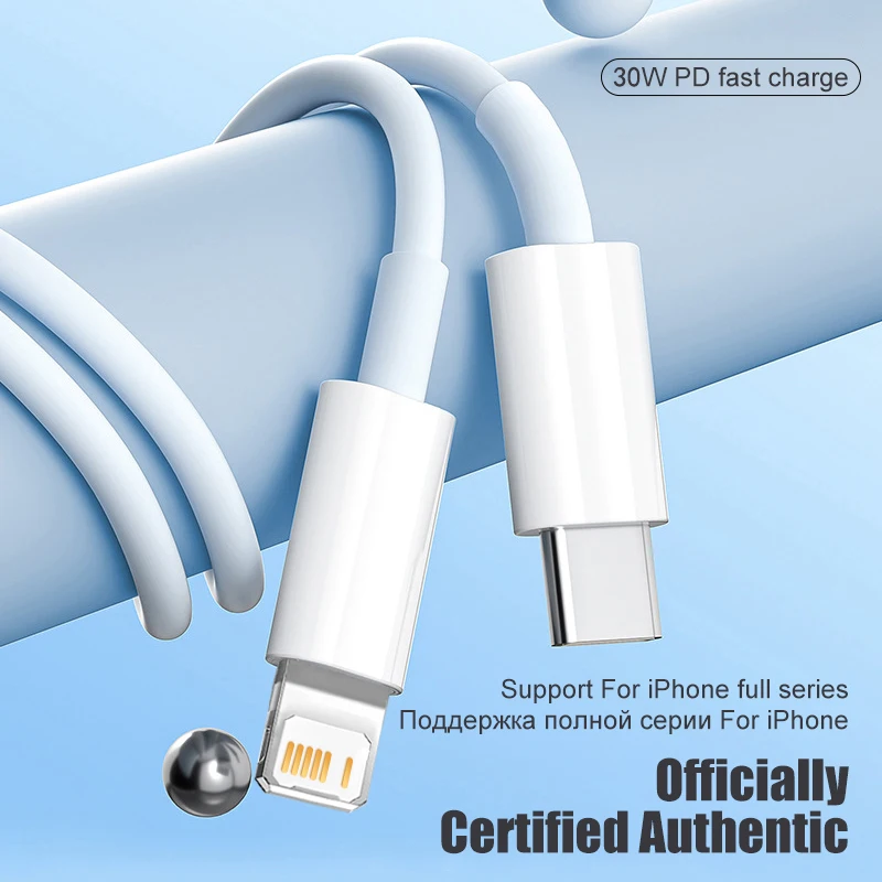 Фото Apple Оригинальный кабель для быстрой зарядки PD 40 Вт для iPhone 11 12 13 14 Pro Max X XS XR 8 Plus USB-кабель для зарядки молнии типа C №2
