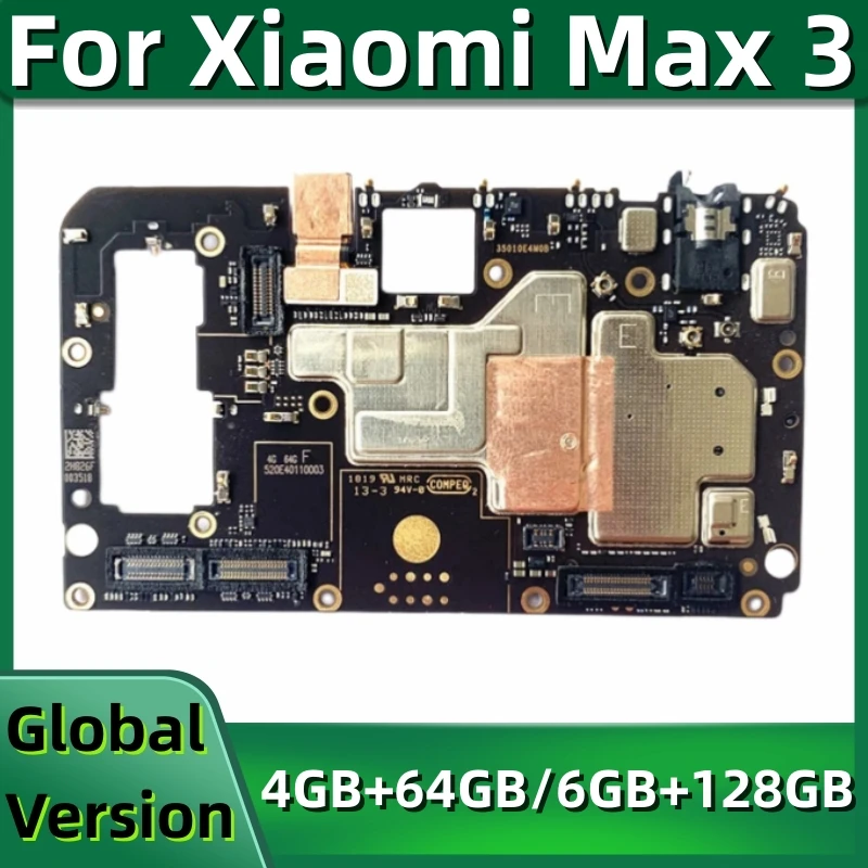 100% Original Motherboard MB For Xiaomi Mi MAX3 MAX 3 Mainboard PCB Module 64GB 128GB ROM Global Firmware