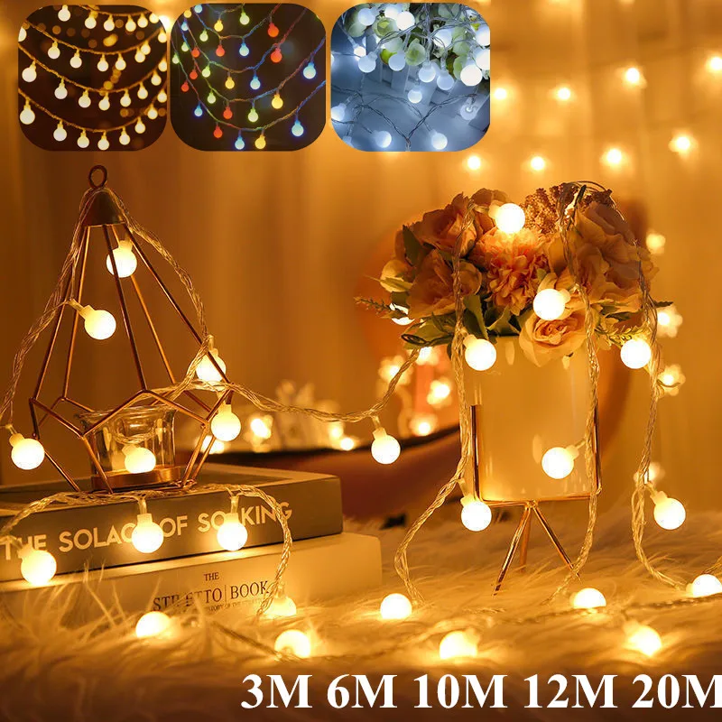 

3/6/12M Fairy Garland LED Ball String Lights Waterproof Christmas Tree Ornaments Christmas Decoration for Home Wedding Birthday