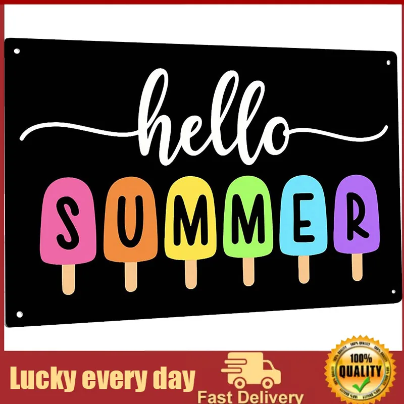 

Vintage Hello Summer Sign Metal Tin Sign Wall Decor - Retro Sign for Home Living Room Porch Decor Gifts metal wall art