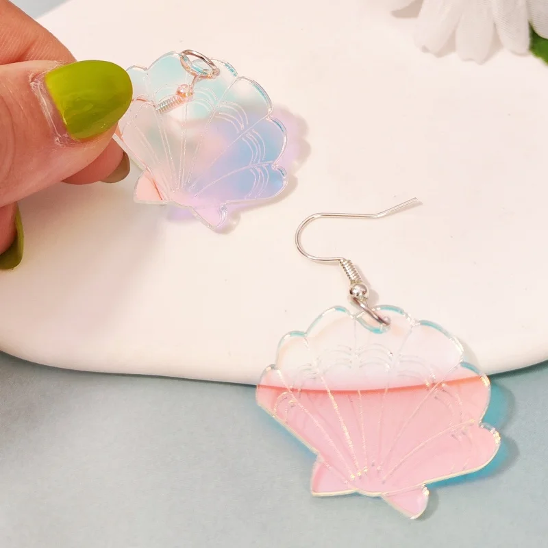 KUGUYS радужные милые женские висячие серьги голографические раковины ваза змея