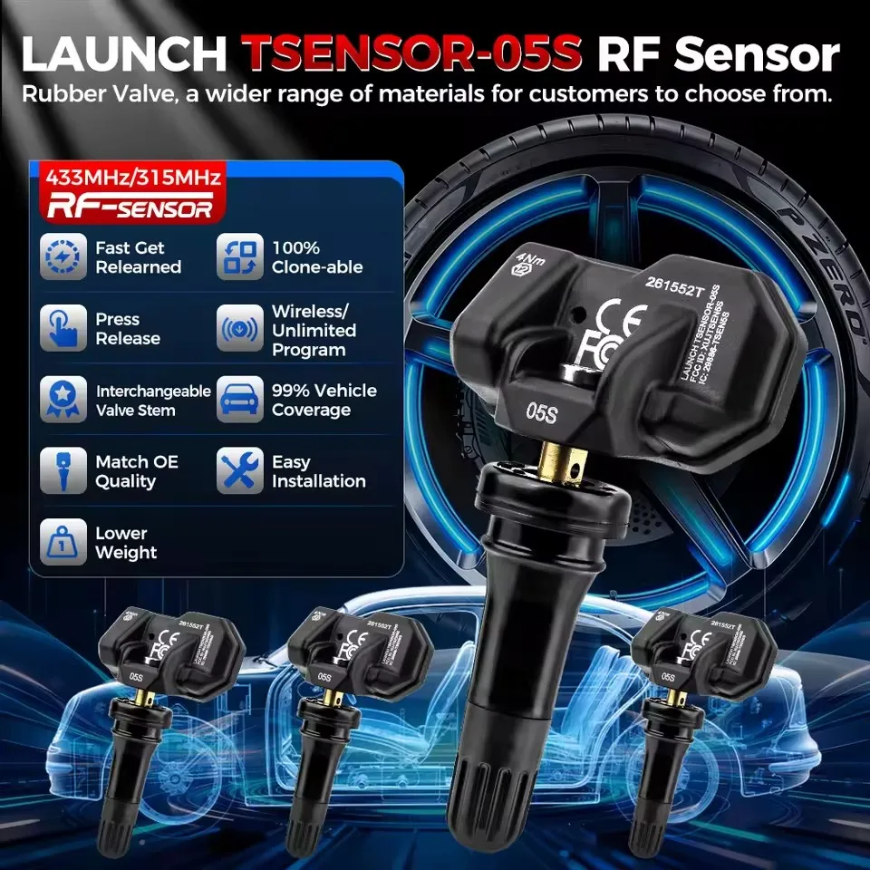 Фото Датчики LAUNCH X431 TSENSOR 05S (резиновые/металлические) 2-в-1, радиочастотные (RF) 315 МГц/433 МГц, для ремонта шин TPMS, совместимы с LAUNCH TSGUN I-TPMS №2