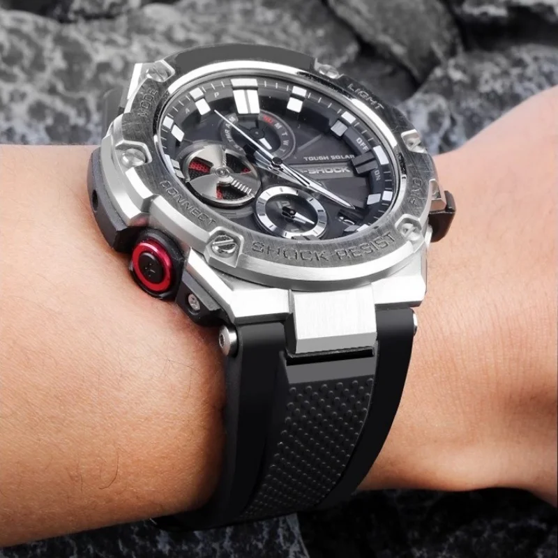 Фото Сменный ремешок для часов Casio G-Shock G-Steel GST-B100 S110 W300G 400G 410 S130 210B W100G, 26x14 мм, из силиконовой резины, черный №2