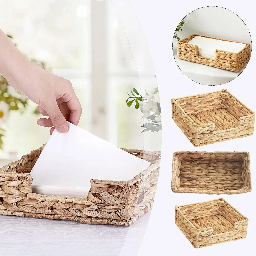 Квадратная соломенная коробка для салфеток водяной гиацинт ткацкий