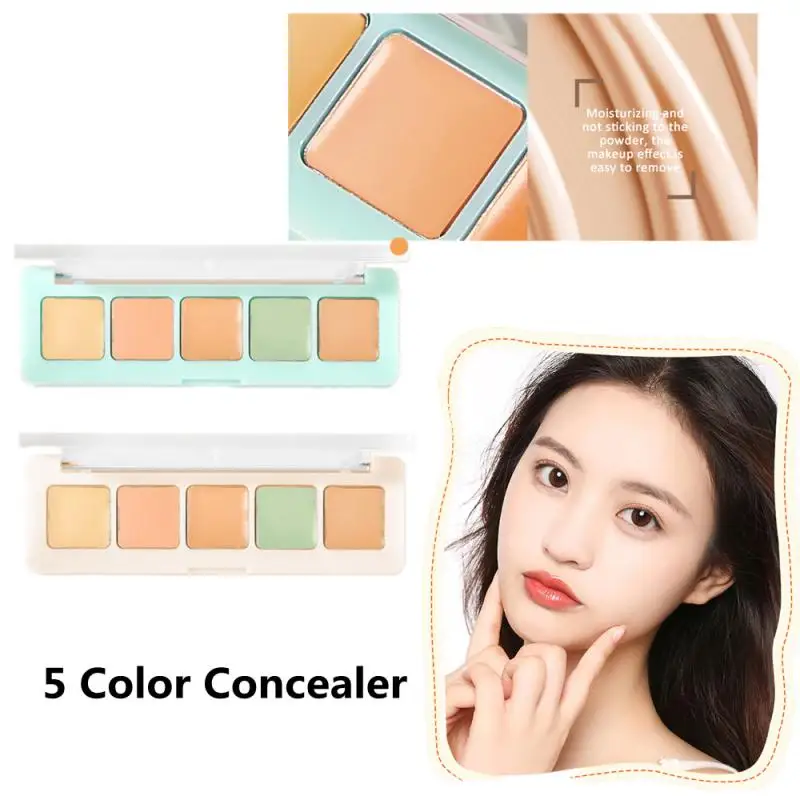 

5 Color Face Concealer Palette Green Pink Natural Matte Brighten Correct Skin Tone Acne Pimple Dark Circle Cover Conceal