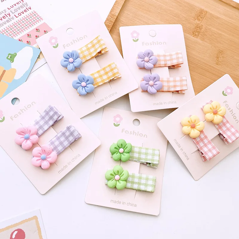 

2PCS Mini Baby Hair Clip Cute Floral Hairpin for Toddler Girls Full Fabric Bang Side Clip Kids Girl Hair Accessories