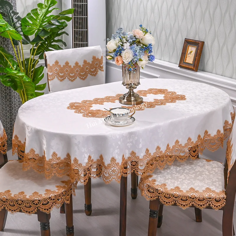 Овальная скатерть атласная вышитая Складная для чайного столика европейская