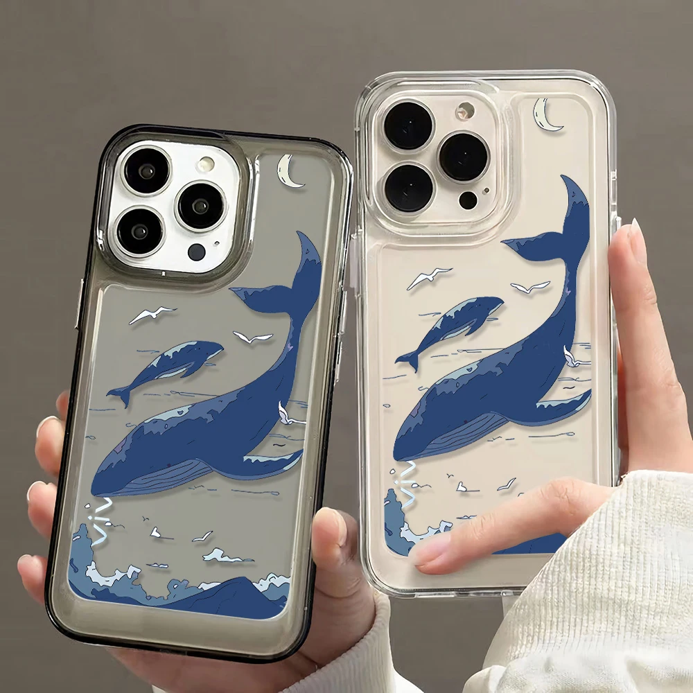   mobile phone shell For iPhone 13 12 11 14 SE 2020  thin Transparent Phone Case iphone XS MAX XR 7 8 Plus Cover Sky whale