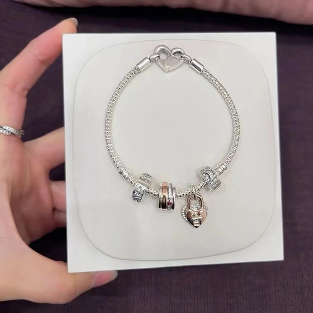Eternal 925 Sterling Silver Silver&ampGold&ampRose Gold Lock Key Pendant Charm for Pandora Bracelet Classic Best-Selling Jewelry