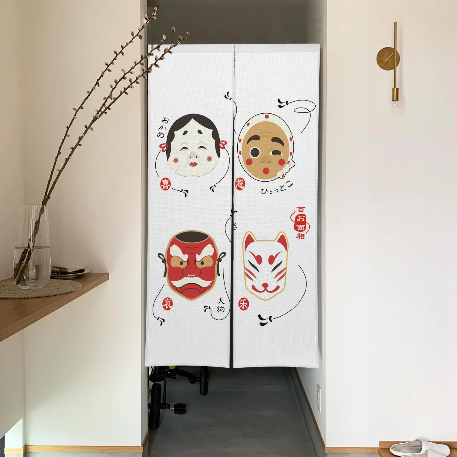 Фото Японские дверные занавески Noren с дизайном Lucky Daruma Doll и кошачьими волнами, льняные занавески для дверного проема, для домашнего декора, разделитель комнаты, полузанавески №3