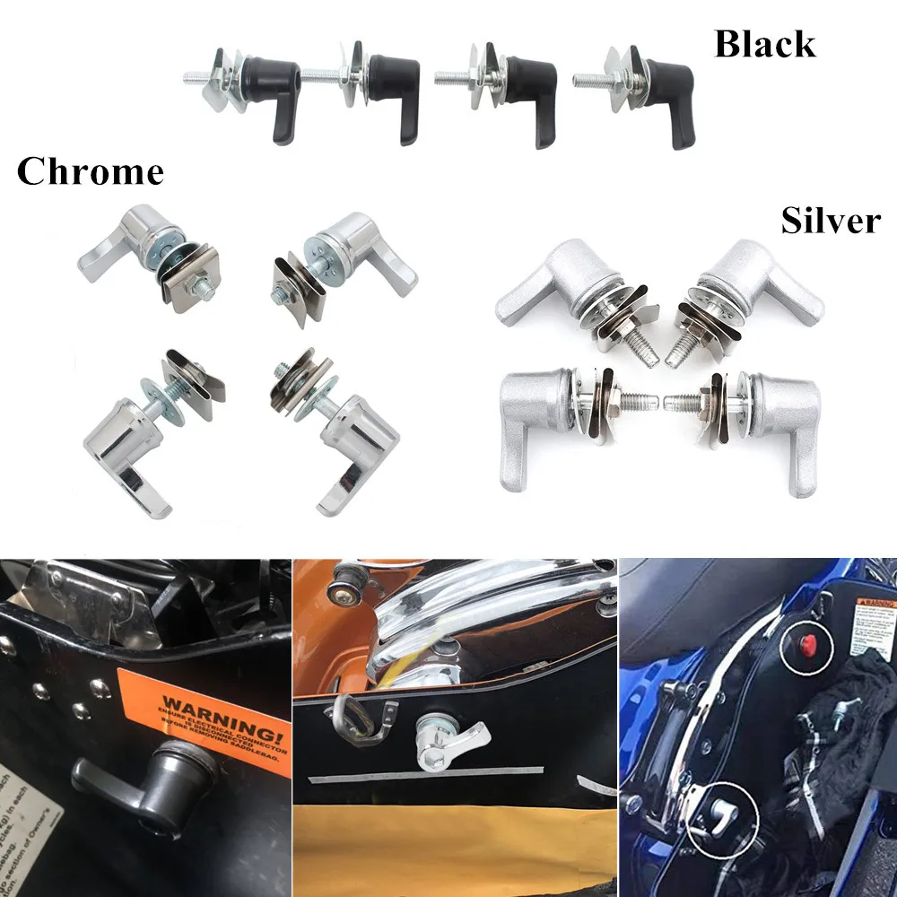 

4 Pcs Universal Motorcycle Saddlebag Lever Lock Bolts & Nuts Kit For Harley Touring Electra Road Glide Dyna CVO Breakout Deluxe