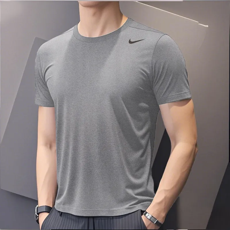 Фото Мужская свободная повседневная футболка Nike с круглым вырезом, хлопковая, дышащая, для занятий спортом, фитнесомбегом скоротким №2
