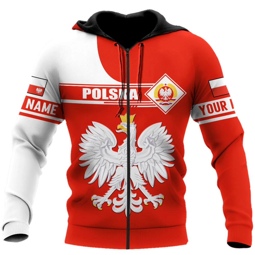 

Men's Zipper Hoodie 2022 Fashion Casual Home Sweatshirt 3D Printing Poland Flag Zipper Shirt Personality Oversized Jacket