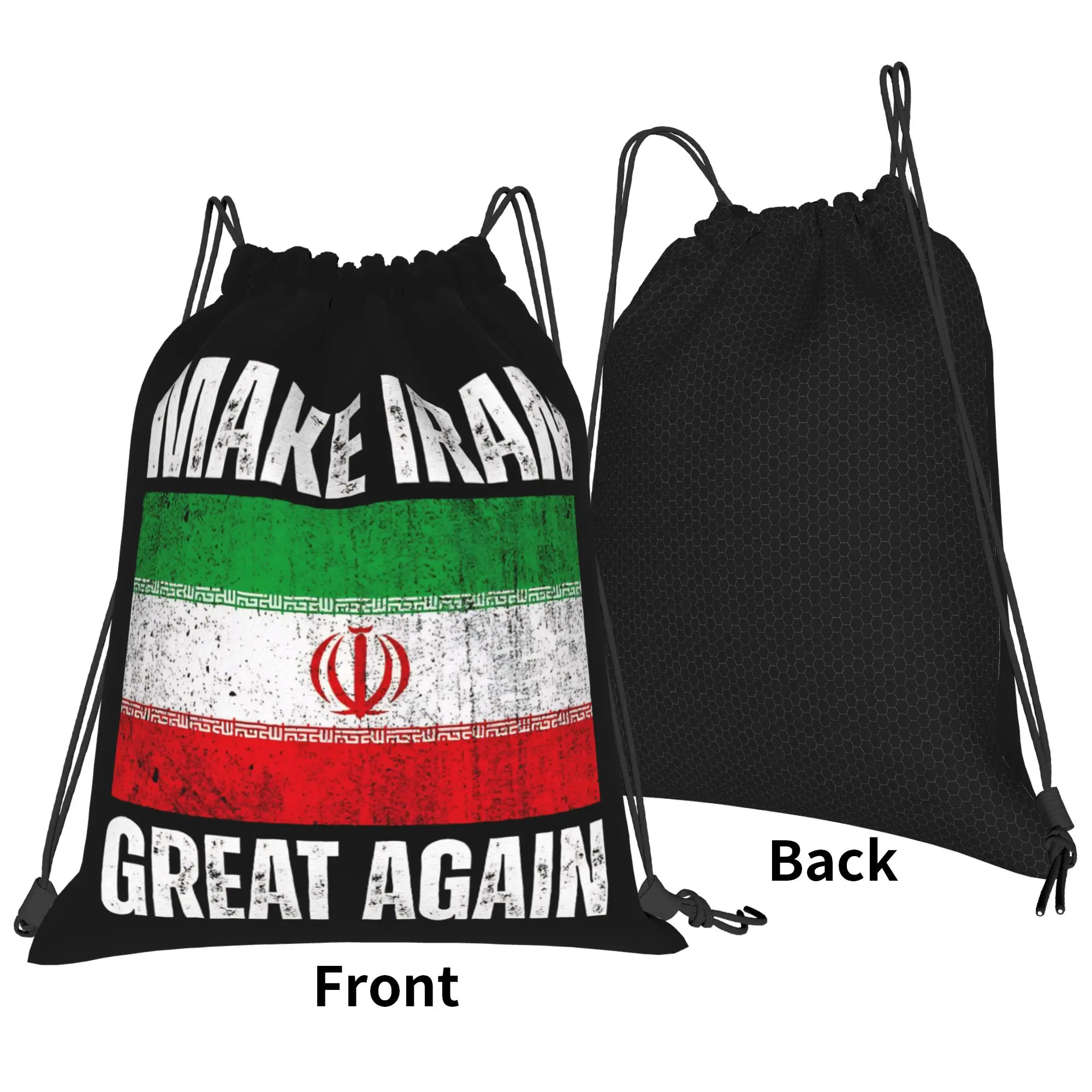 Фото Сумка-мешок MIGA с принтом «Make Iran great again» и изображением потрёпанного флага, водонепроницаемая, для баскетбола, спортзала, с завязками №2