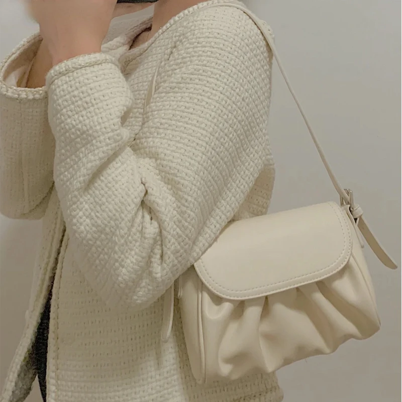 

Винтажные плиссированные Наплечные сумки для женщин, простые современные элегантные шикарные универсальные нежные молодежные модные сумо...