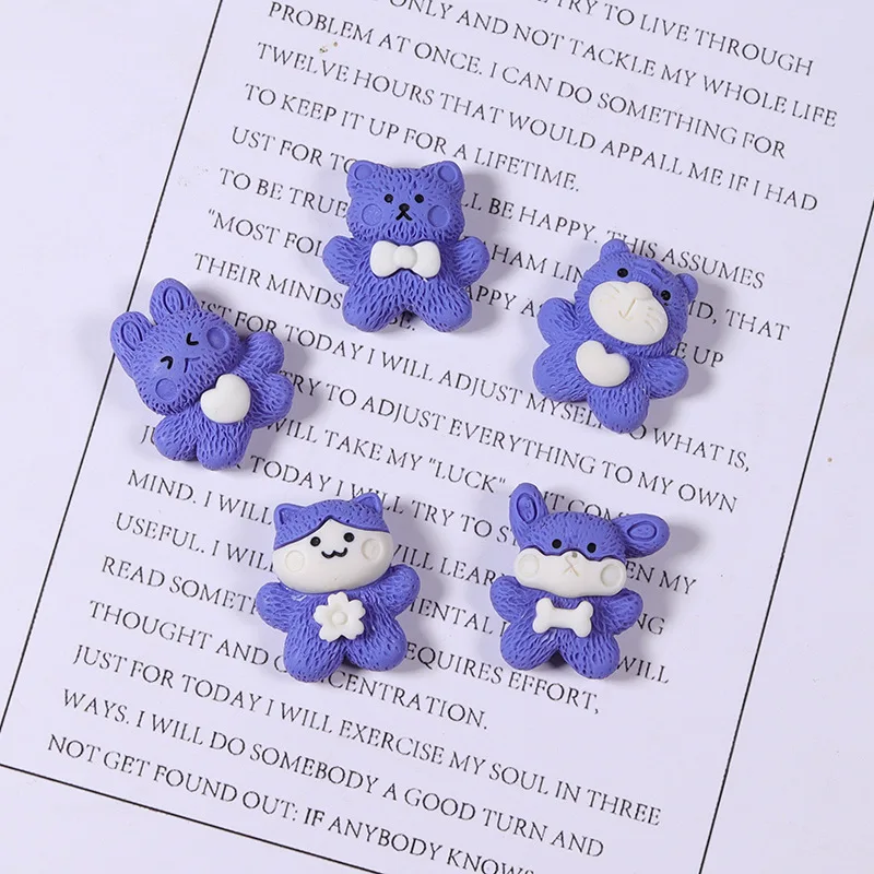 

10Pcs Cute Blue Series Rabbit Bear Tiger Flatback Resin Cabochon Scrapbooking Craft Embellishments DIY Phone Decor Accessories