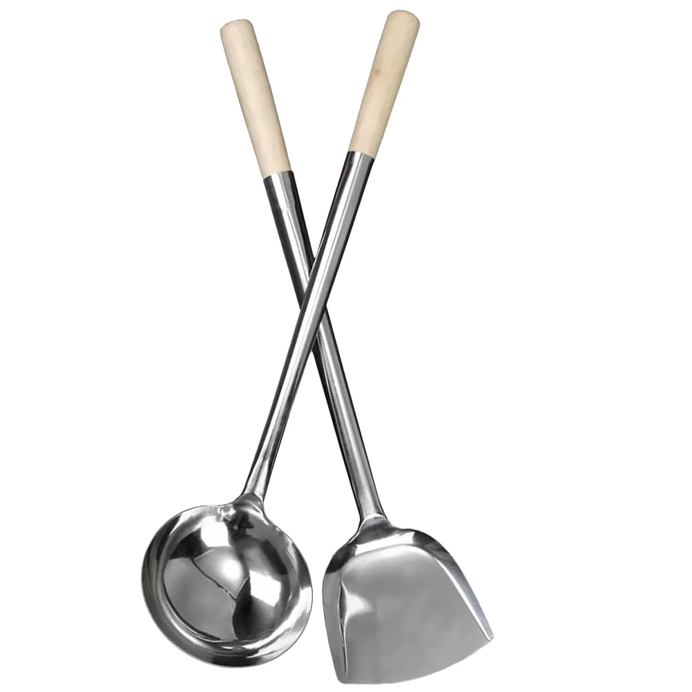 

2pcs Long Handle Spoon Set Stainless Steel Cooking Spatula Cooking Spoon for Home (Spatula + Spoon)
