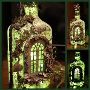 Retro Mysterious Forest Fairy Angle Fairy House Luminous Wine Bottle Resin Ornaments Luminous Garden Yard Home Decoration Gift