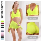 Спортивный костюм для йоги, Женский жаккардовый однотонный бюстгальтер пуш-ап без косточек, леггинсы, шорты