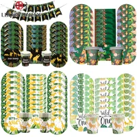 Jungle Animals Disposable Tableware Sets Kids 1st Birthday Baby Shower Forest Theme Party Decor Plate Cup Safari Party Suppiles