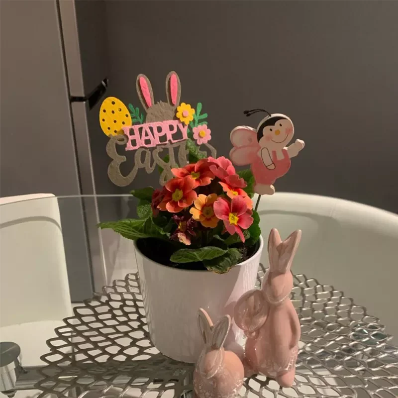 

New Happy Easter Cake Topper Rabbit Ear Flower Toppers Kids Easter Party Bunny Shape Cake Decoration Easter Bunny theme Party Su