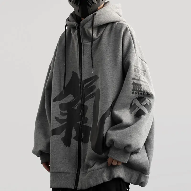 

Nuovi personaggi cinesi con cappuccio in velluto da uomo peluche inverno sciolto coppia cerniera Hip Hop Harajuku Streetwear