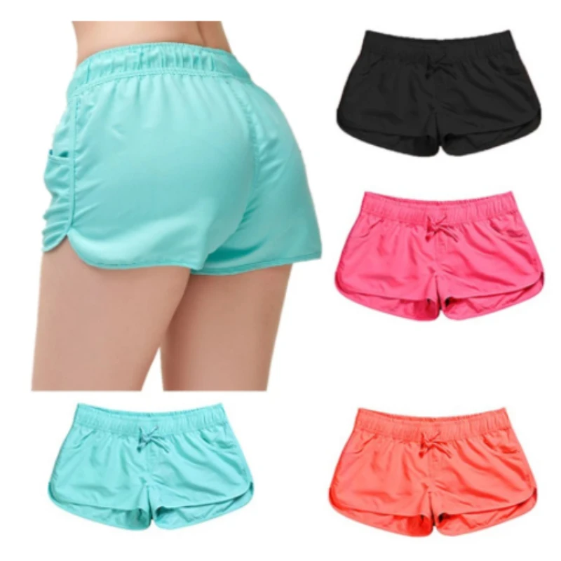 

New 2021 summer casual shorts ladies fit solid color swimming elastic waist breathable ladies quick-drying beach pants