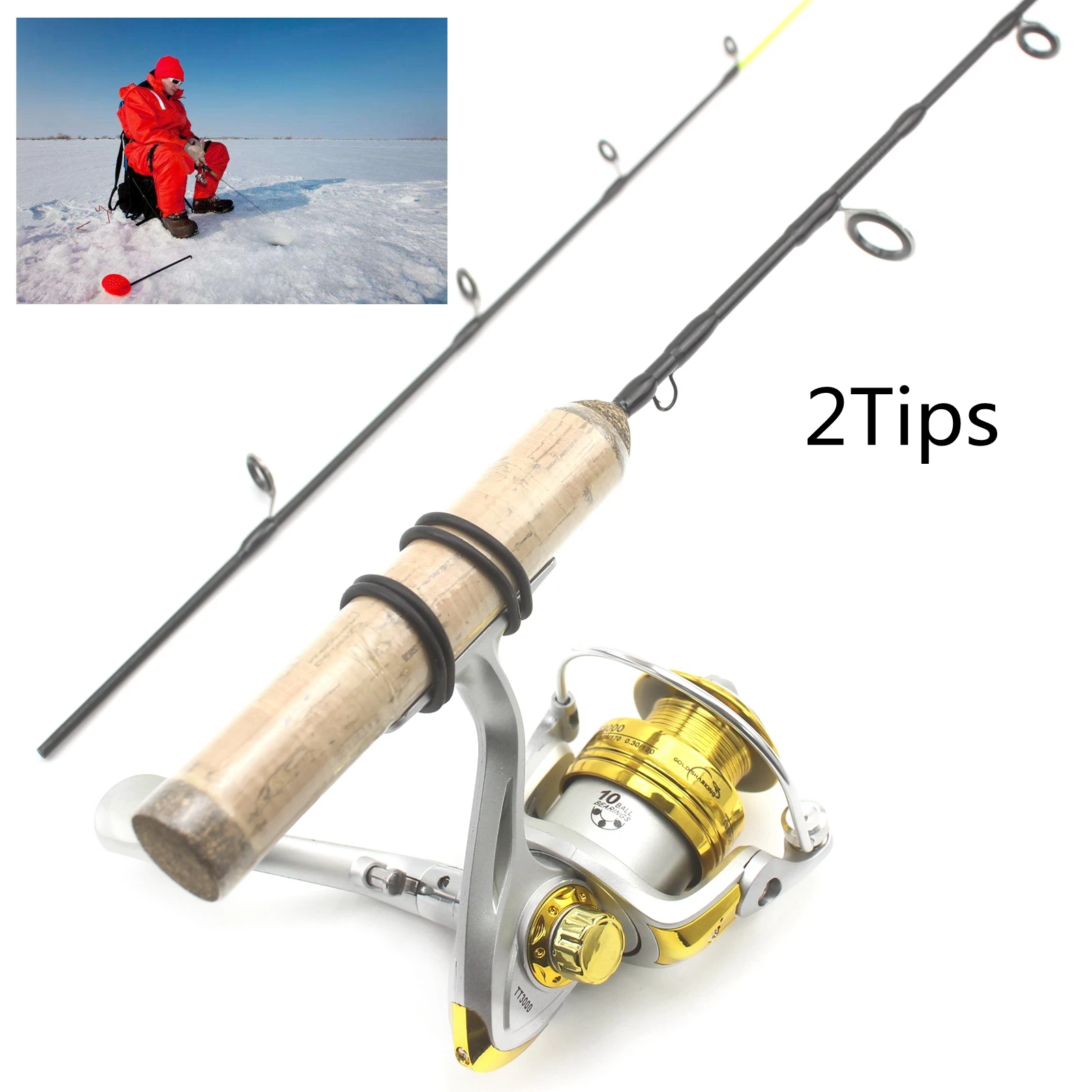 2pcs Portable Ice Fishing Rod Pole & Reel Line Travel Carp Fishing Tackle L 