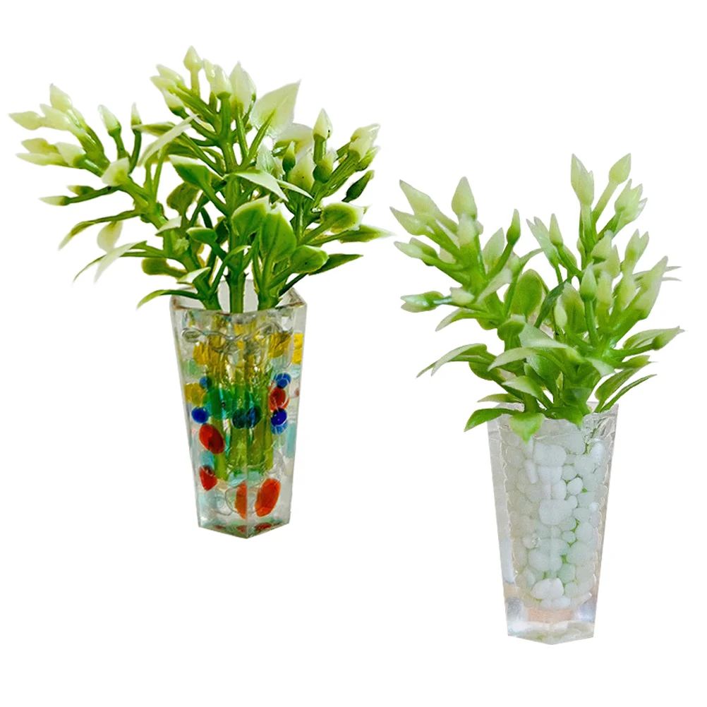 

2pcs House Mini Decoration Small Bonsai Model House Layout Prop Mini Potted